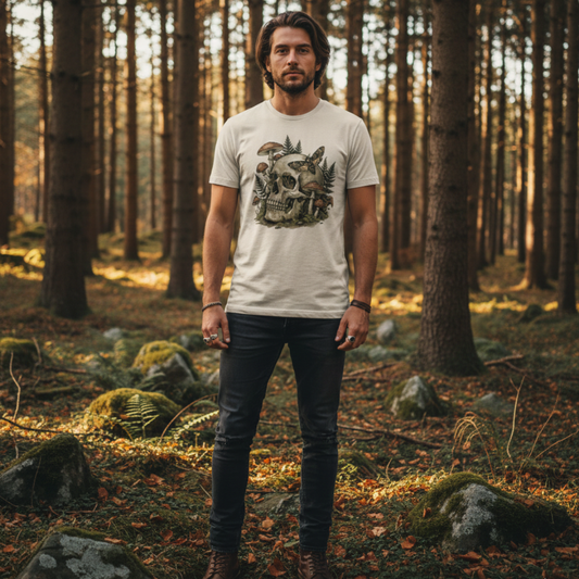 Fungal Reclamation T-Shirt – Goblincore Skull, Moth & Mushroom